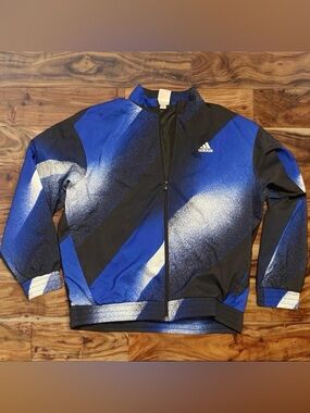 adidas Blue and Black Zip-Up Windbreaker with White Spray Accents
